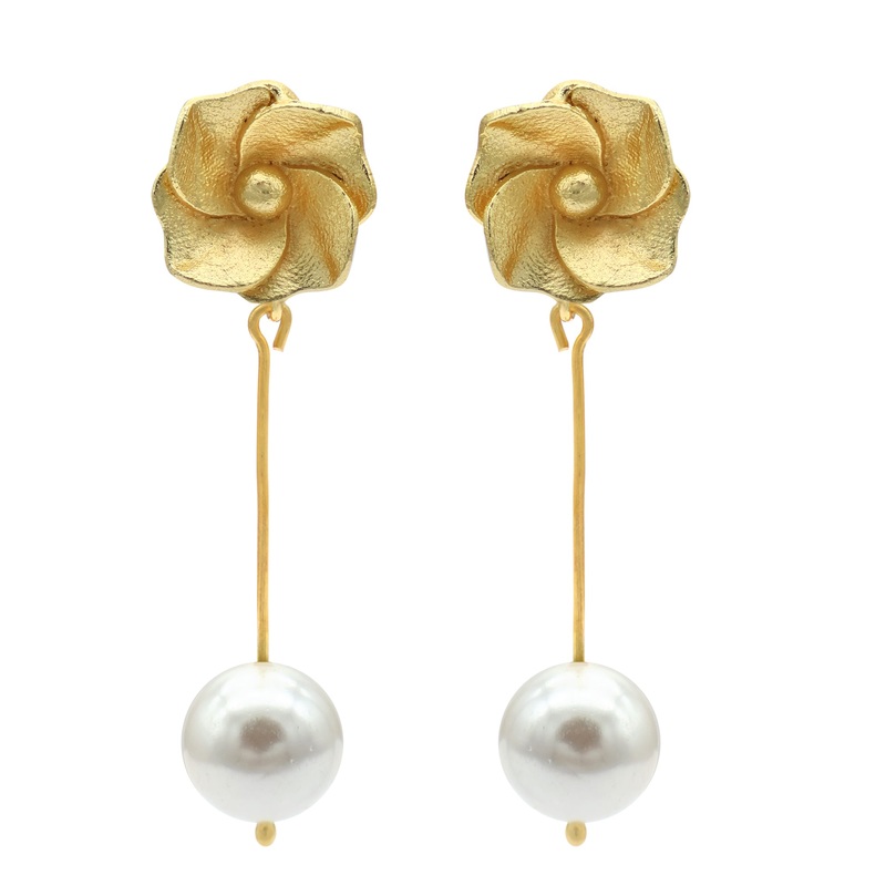 Long Stem Earrings with Pearl Bead