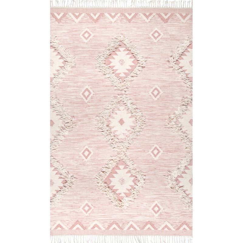 Shaggy Moroccan Lattice Fringe Rug | Pink