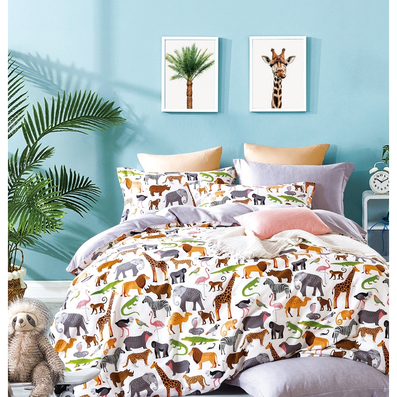 Animal Prints Cotton Reversible Duvet Cover Set