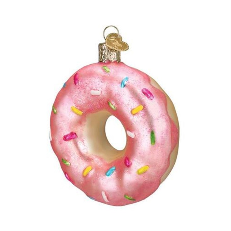 Old World Christmas Blown Glass Ornament for Christmas Tree, Pink Sprinkles Donut