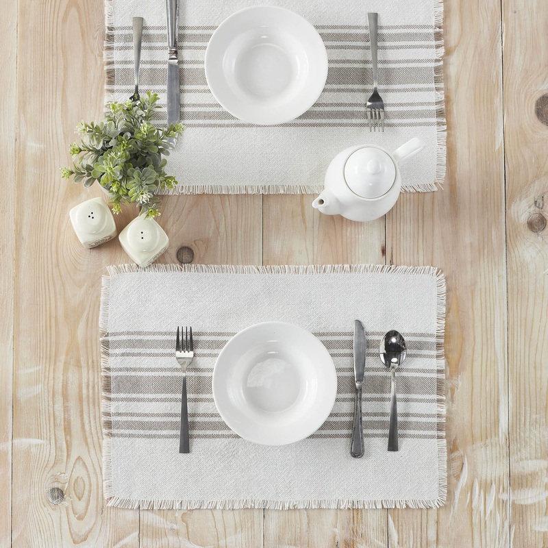 Antique White Stripe Dove Grey Indoor/Outdoor Placemat Set of 6 13×19