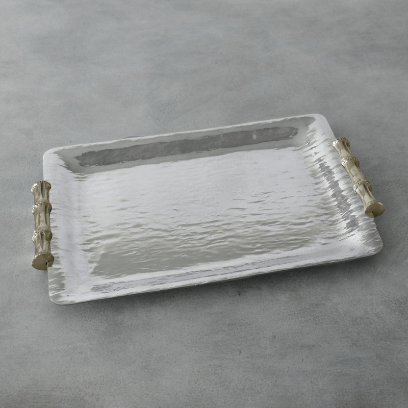 Beatriz Ball GARDEN Bamboo Medium Rectangular Tray with Gold Handles