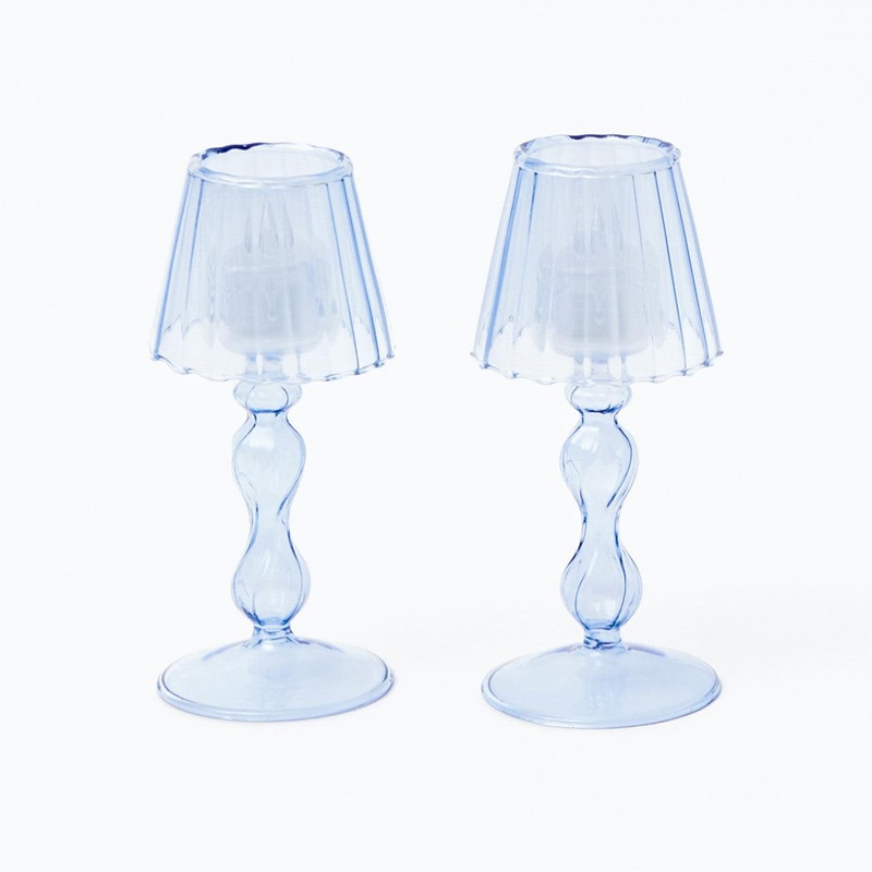 Blue Glass Lantern Tea Light Holder (Pair) – 18 cm