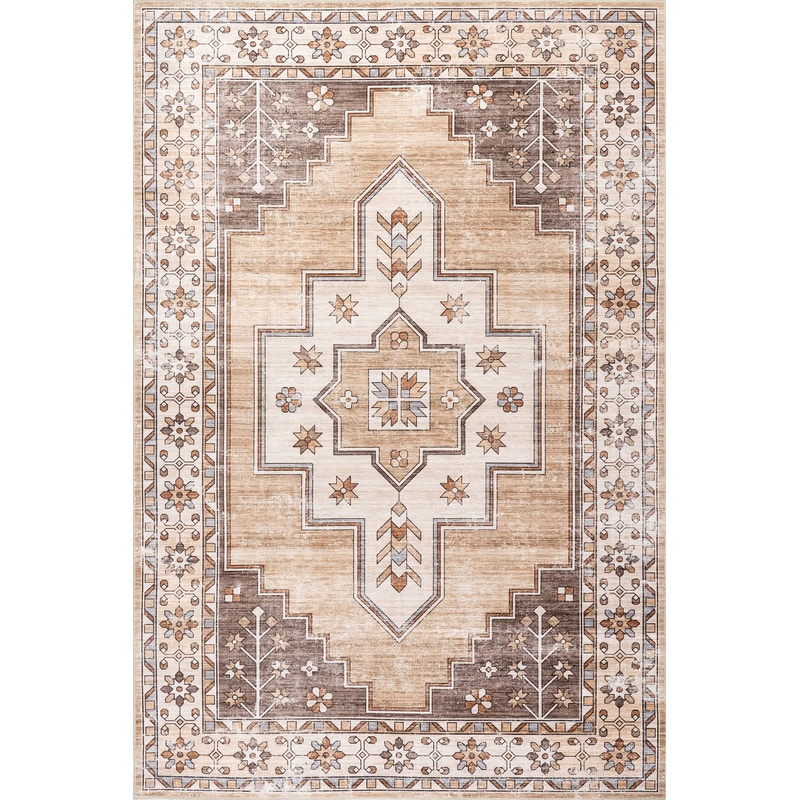 Laurel Medallion Spill Proof Washable Rug | Sand