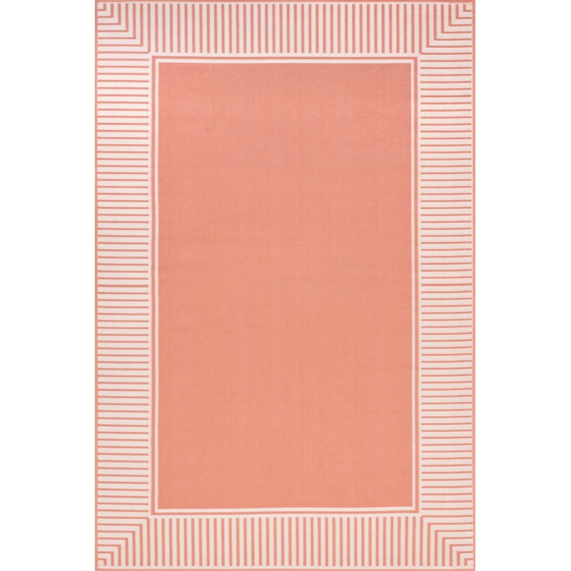 Striped Border Indoor/Outdoor Flatweave Rug | Coral