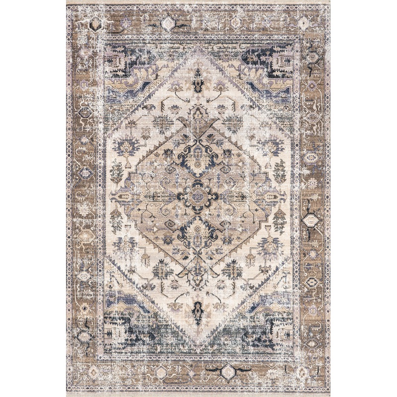 Larkspur Fringed Washable Rug | Light Brown