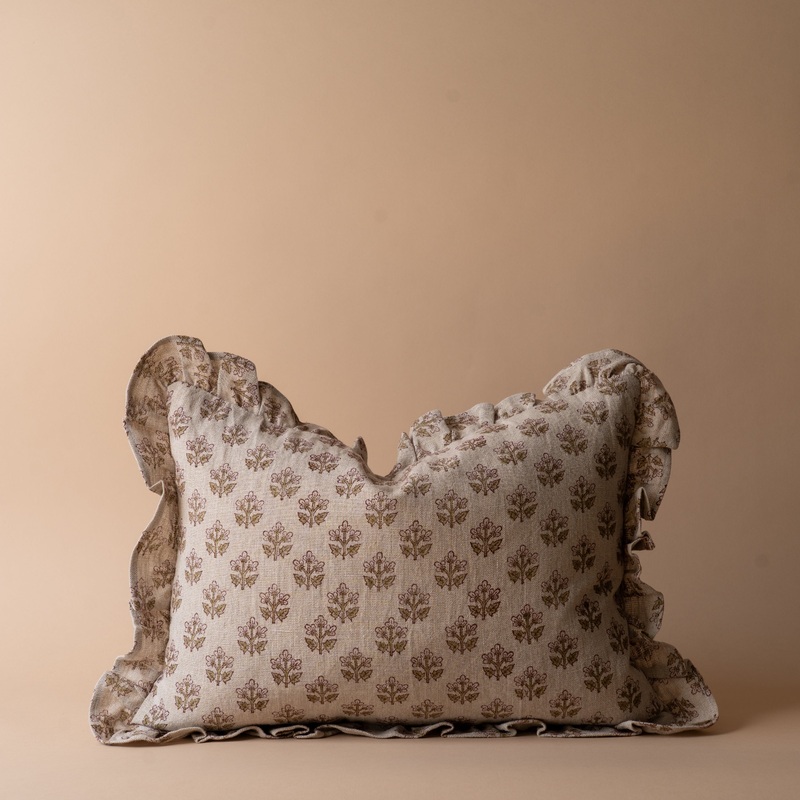 Sadie Block Print Ruffle Pillow Cover