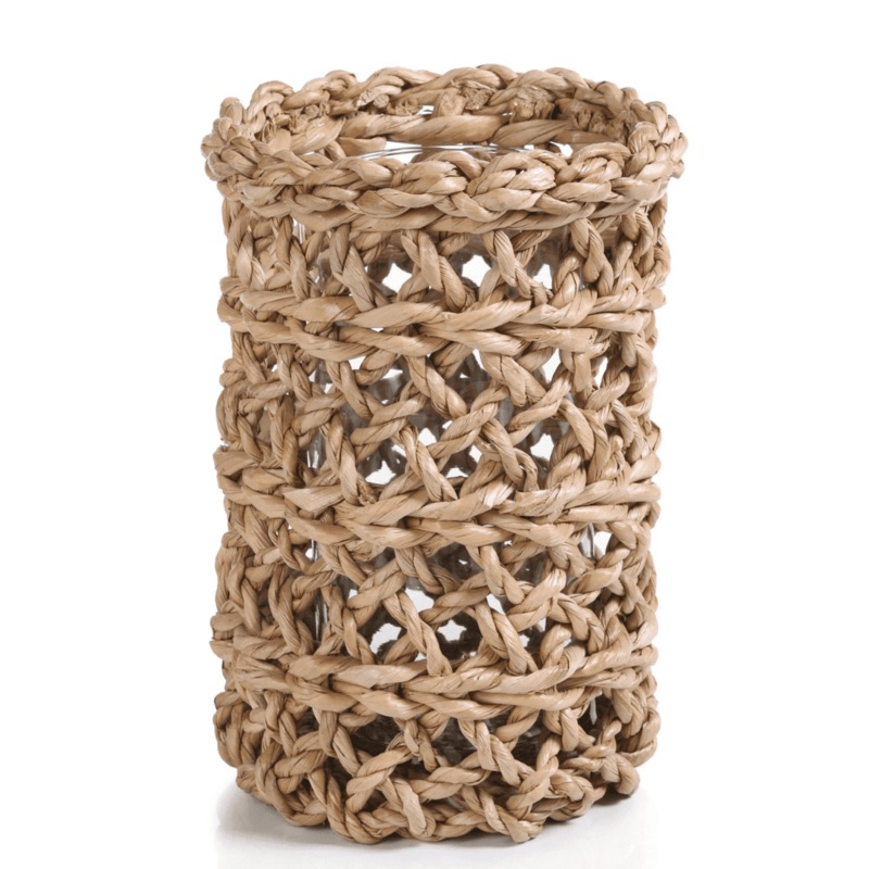 Seagrass Open Weave Hurricane With Glass Insert
