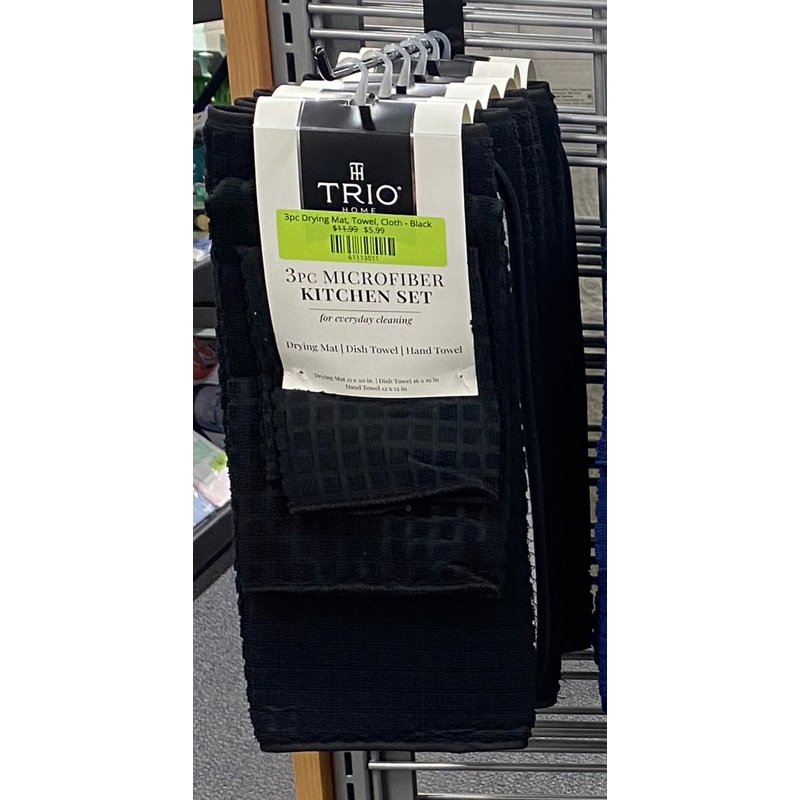 3pc Drying Mat, Towel, Cloth – Black