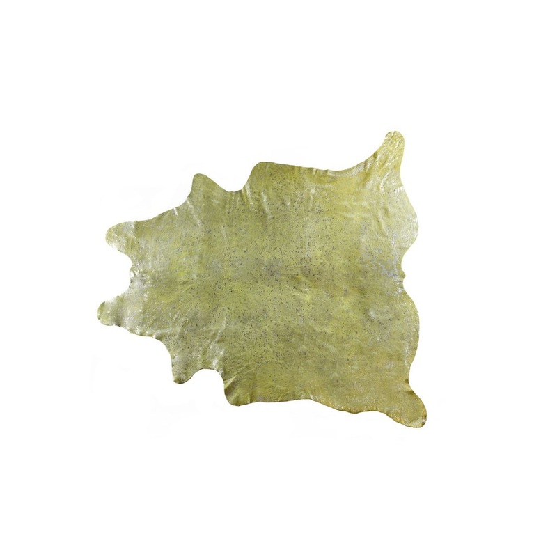 Green Cowhide Hand Knotted Rug  Stain Resistant Style