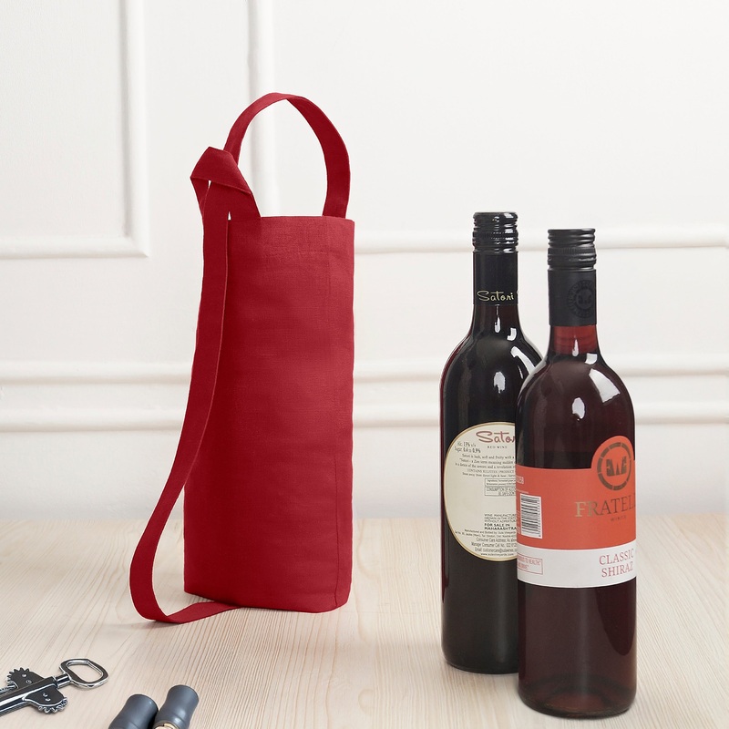 Red Linen Wine Bag