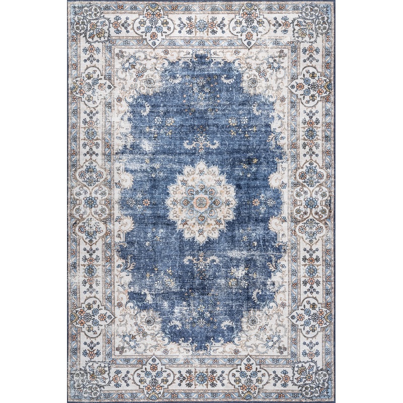 Rosette Medallion Washable Rug | Blue