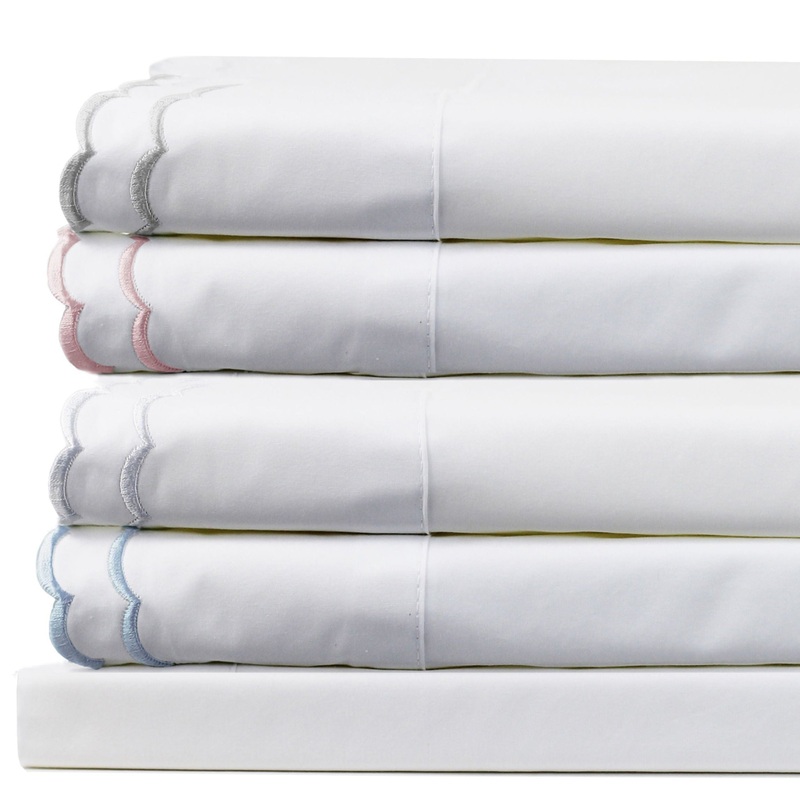 Double Scalloped Edge Embroidered Percale Sheet Set
