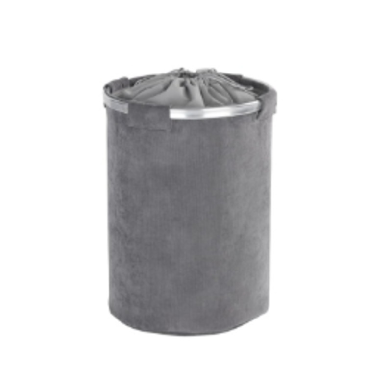 Laundry Bin Gray Freestanding w/Metal Rim & Drawstring