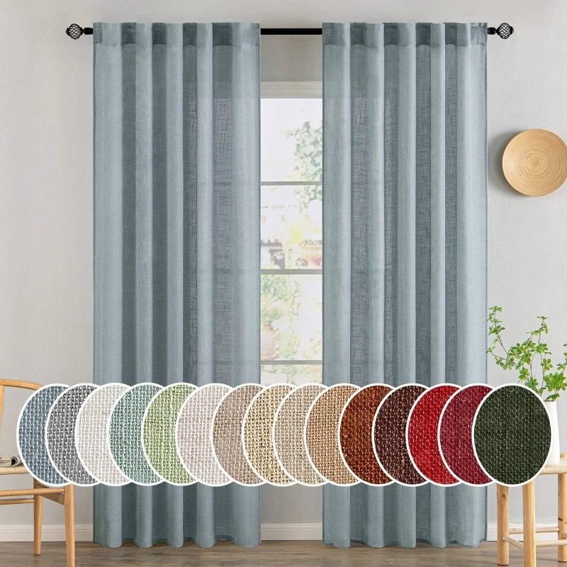 MIULEE Dusty Blue Linen Curtains 84 Inch Length 2 Panels for Bedroom Living Room, Soft Thick Linen Textured Window Drapes Semi Sheer Light Filtering Back Tab Rod Pocket Burlap Look Light Blue Decor