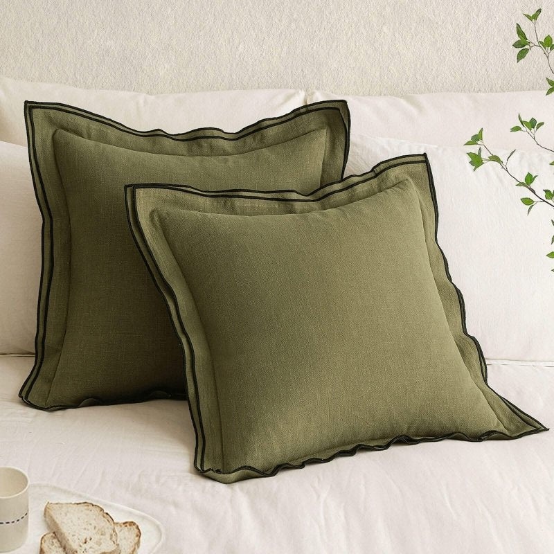 MIULEE Linen Pillow Covers 20×20 Inch Olive Green Decorative Throw Pillow Covers Cozy Boho Farmhouse Cushion Covers for Couch Sofa Bedroom Living Room Home Decor