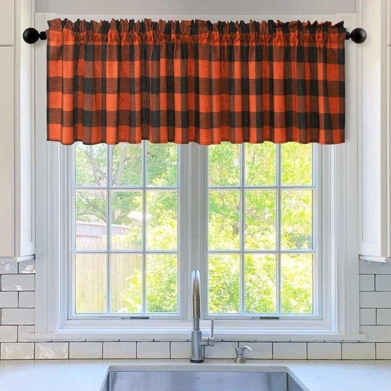 MIULEE Orange and Black Buffalo Plaid Curtains for Window Fall Decor Farmhouse Buffalo Check Gingham Rod Pocket Valances Curtain Valance for Kitchen Bathroom Living Room 52″ x 18″