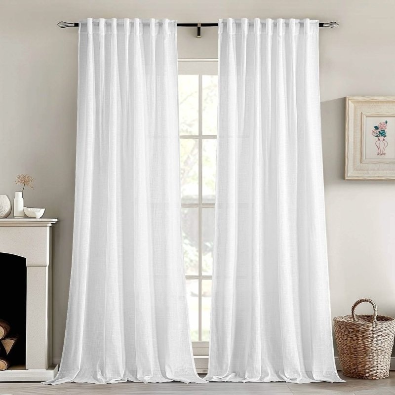MIULEE White Privacy Sheer Curtains That Let Light in 84 Inches Long Non-See-Through Semi Sheer Curtains Light Filtering Window Curtains Drapes for Living Room Bedroom 2 Panels Set