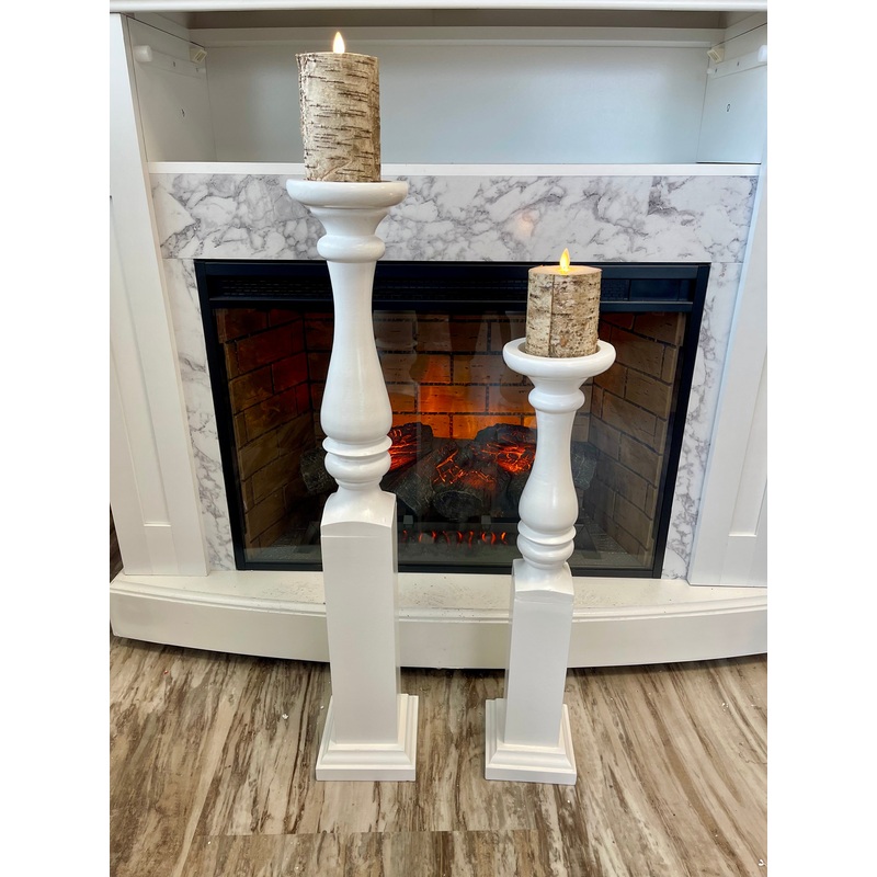 Large White Wood Candlestick