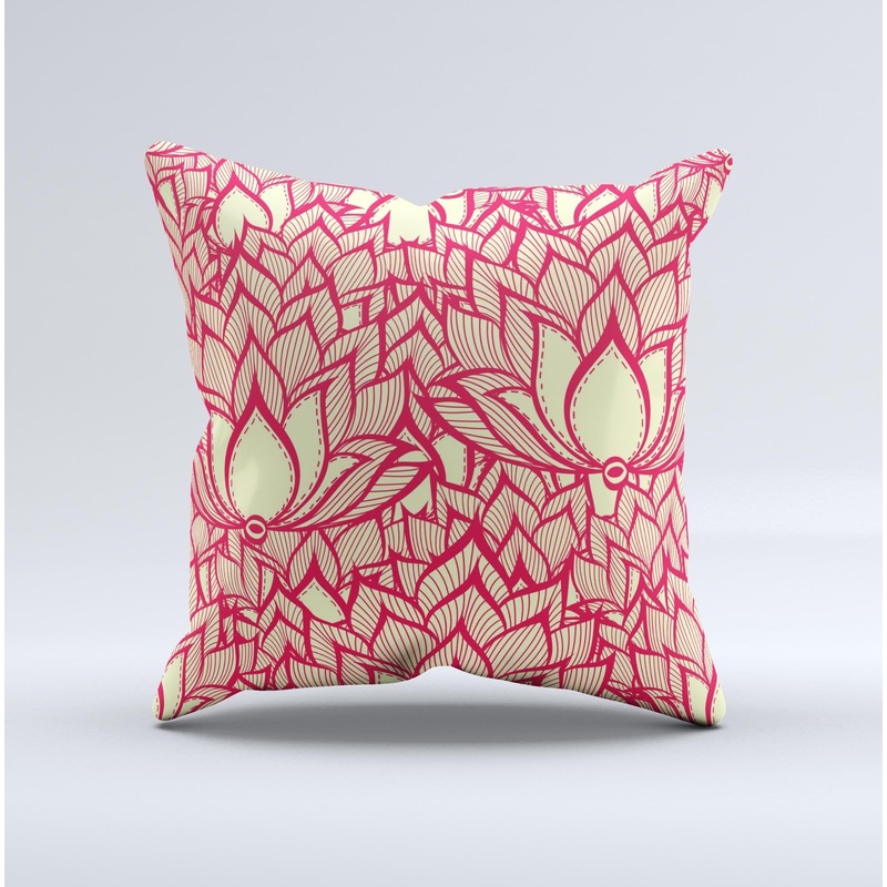 Sketched Red and Yellow Flowers  Ink-Fuzed Decorative Throw Pillow
