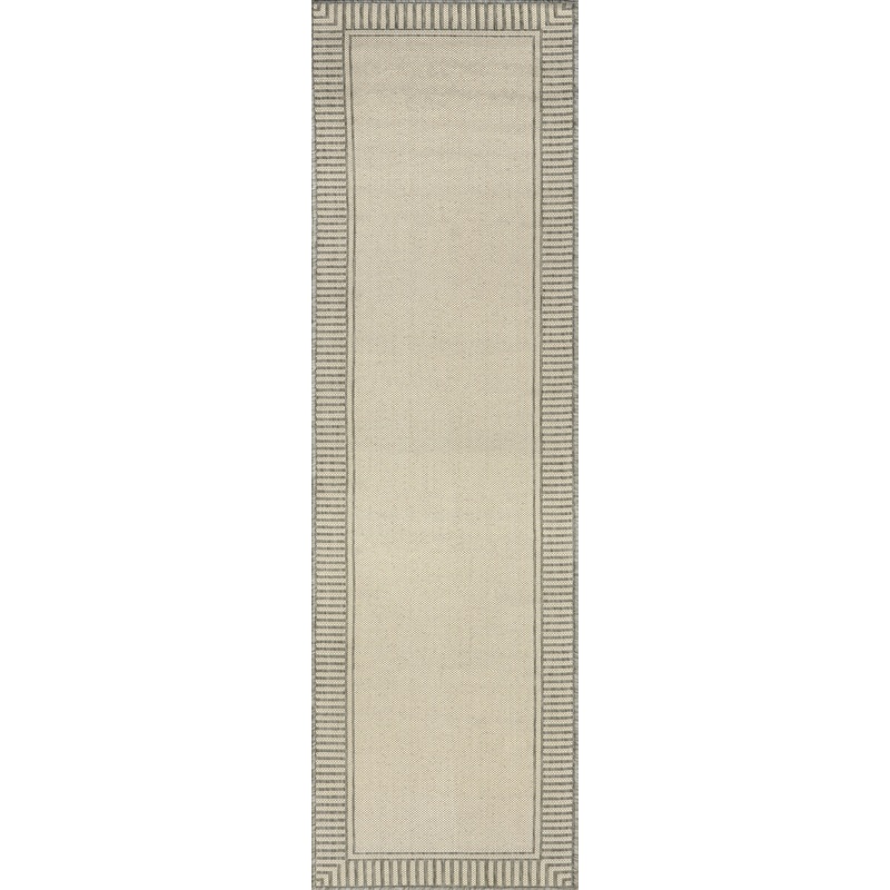Striped Border Indoor/Outdoor Flatweave Rug | Light Grey