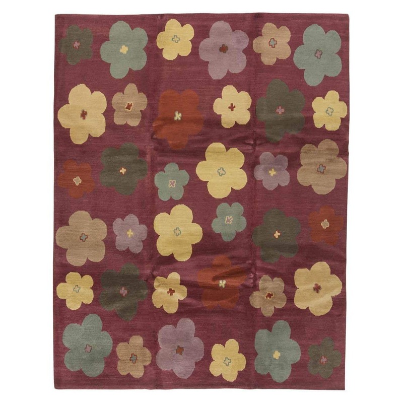 TUFENKIAN HAND KNOTTED TIBETAN RUG, MAGENTA FLORAL