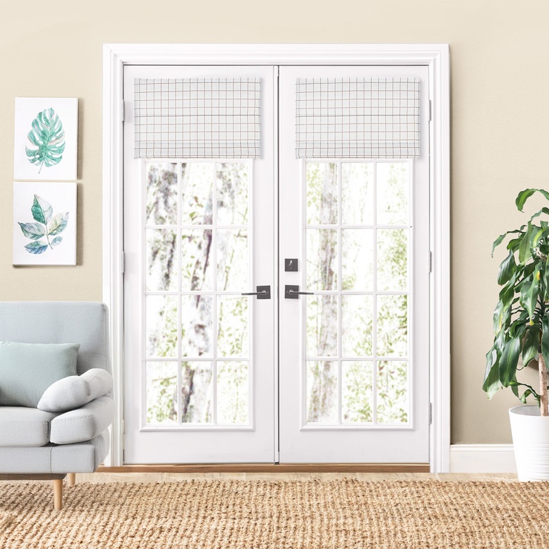 Vivienne Plaid Striped Linen Roman Shades & Blinds for French Door