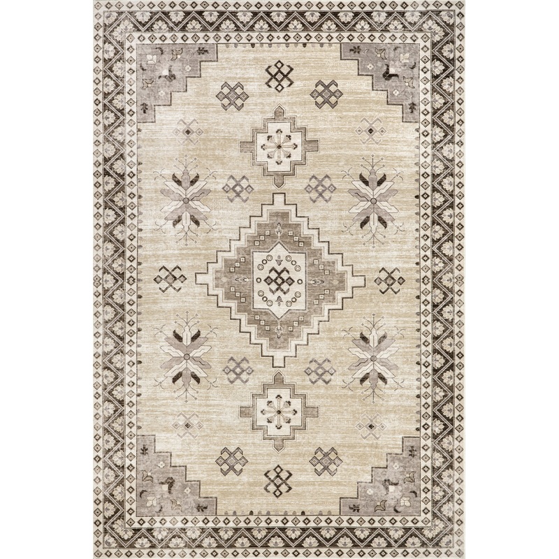 Clovebud Medallion Washable Rug | Beige
