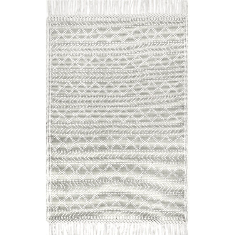 Textured Achromatia With Tassels Rug | Cream