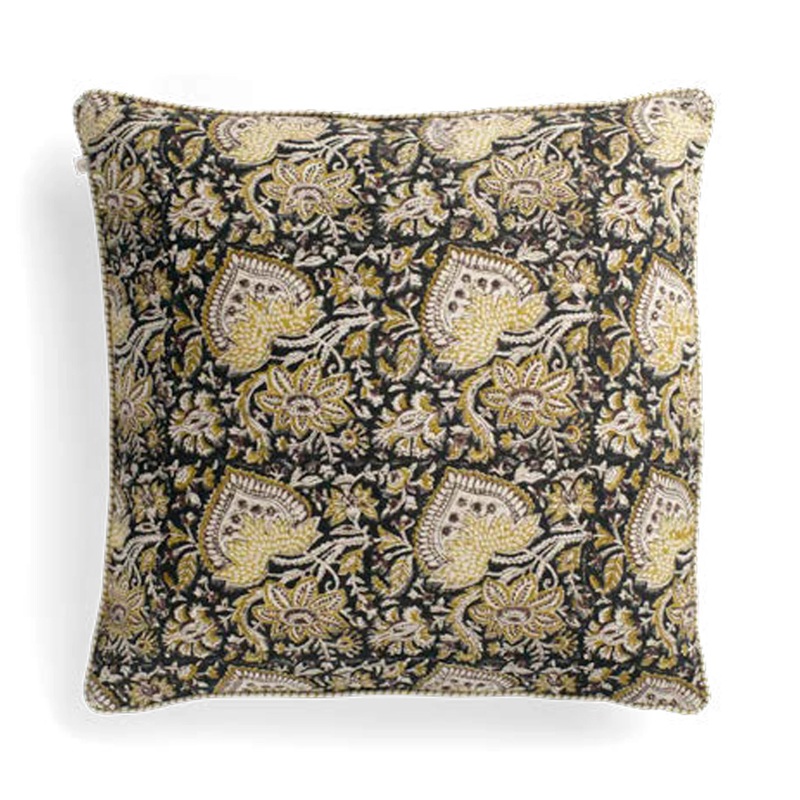 Linen Cushion Cover Oriental Design – Black