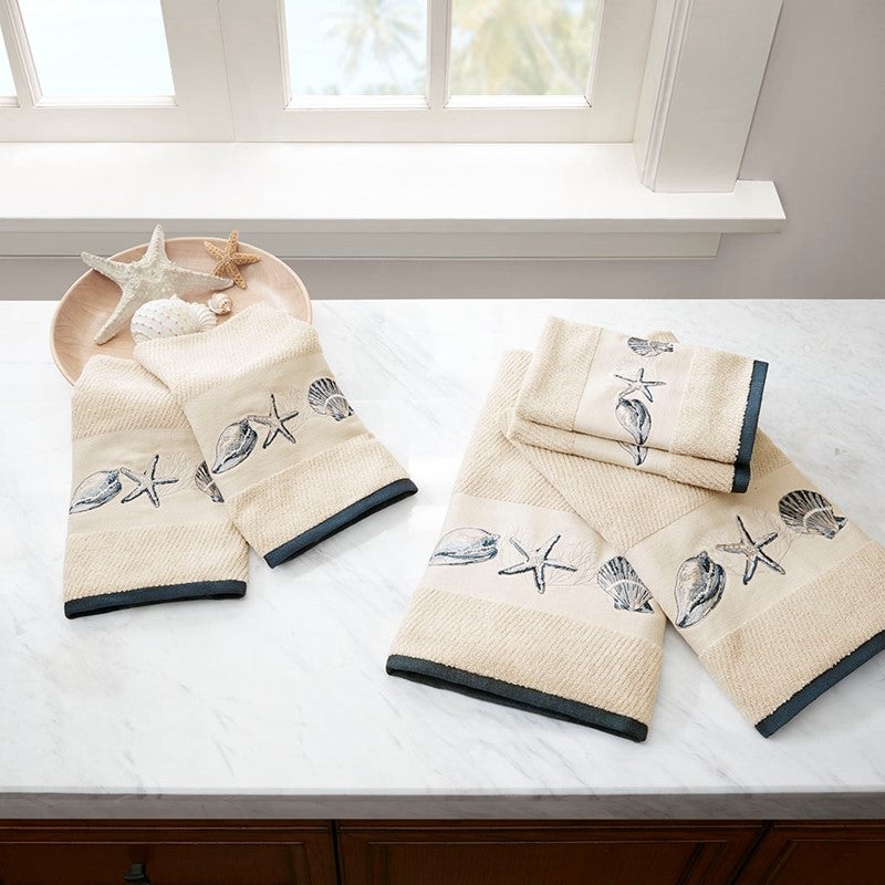 Bayside Nautical Towel Set Embroidered Cotton Jacquard 6 PC
