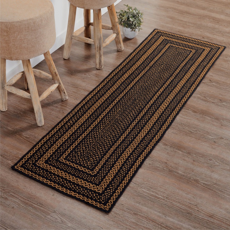 Black & Tan Jute Rug/Runner Rect w/ Pad 24×78