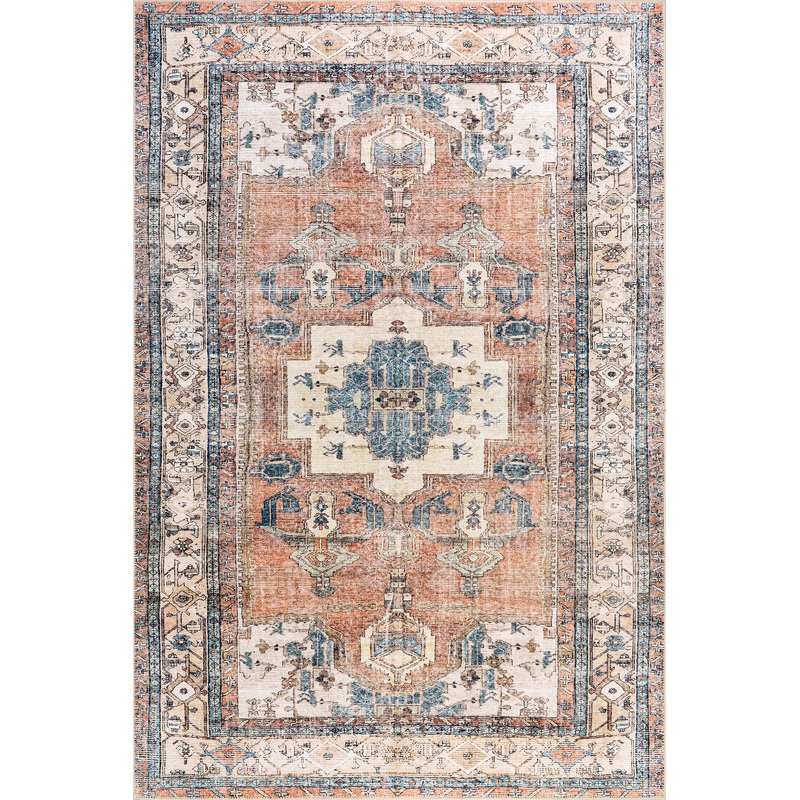 Fading Oriental Spill Proof Washable Rug | Light Rust