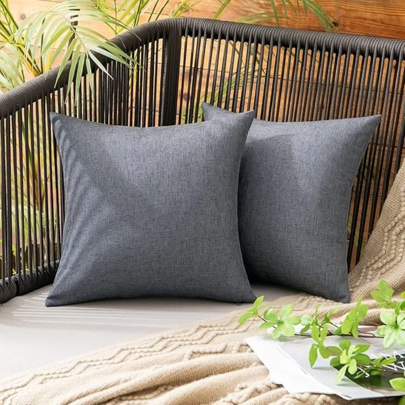 MIULEE Waterproof 12×12 Inches Water Resistant Decorative Throw Pillow Covers for OutsideGarden Furniture – Dark grey (Pack of 2)