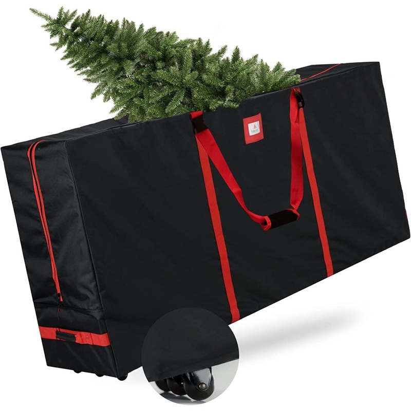 Tree Nest Rolling Christmas Tree Storage Bag with Wheels for 9-foot Disassembled Artificial Christmas Tree, Waterproof – Black, Large