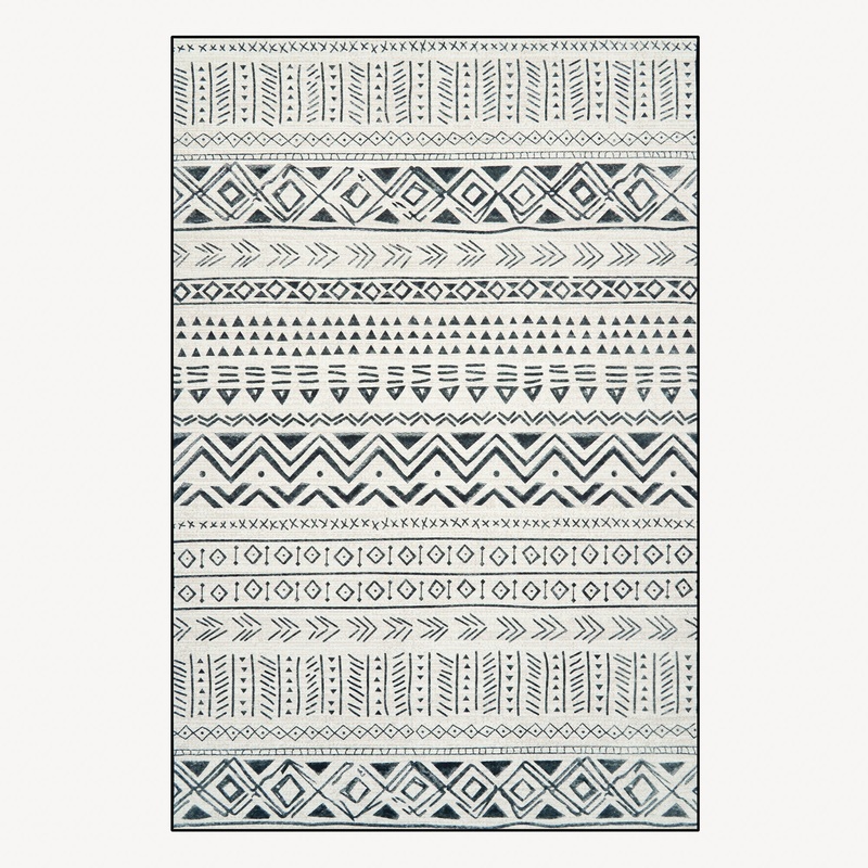 Easy Clean Washable Rug Modern Tribal Midnight Flow Design Durable Spillproof Pet-Friendly Non-Slip Pad Living Room Area Rug