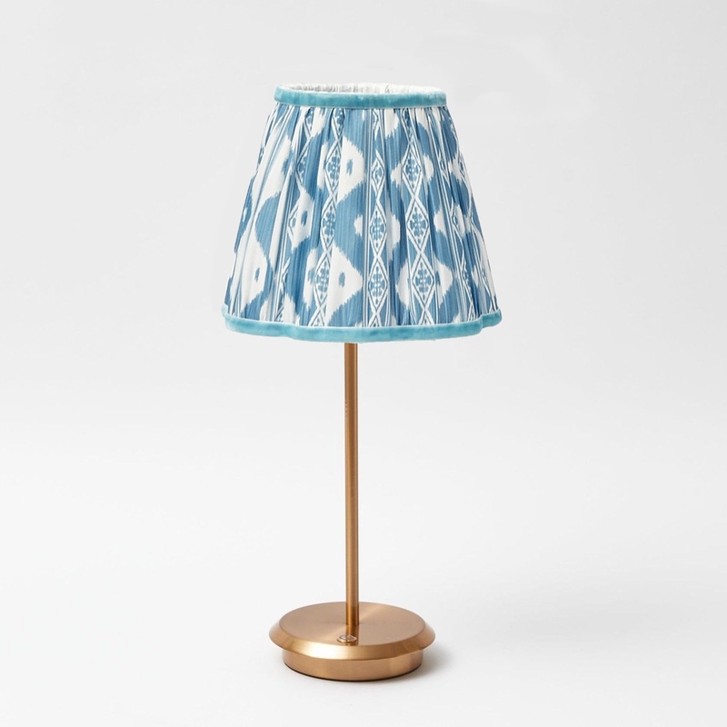 Tall Rechargeable Lamp with Blue Ikat Shade (18cm)