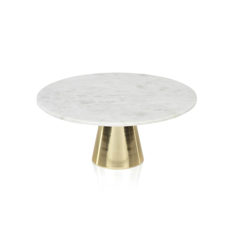 Marble Cake Stand on Brass Metal Base