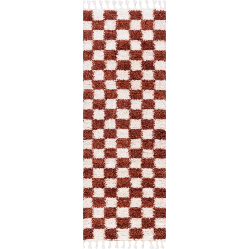 Nell Retro Checkerboard Tasseled Rug | Red