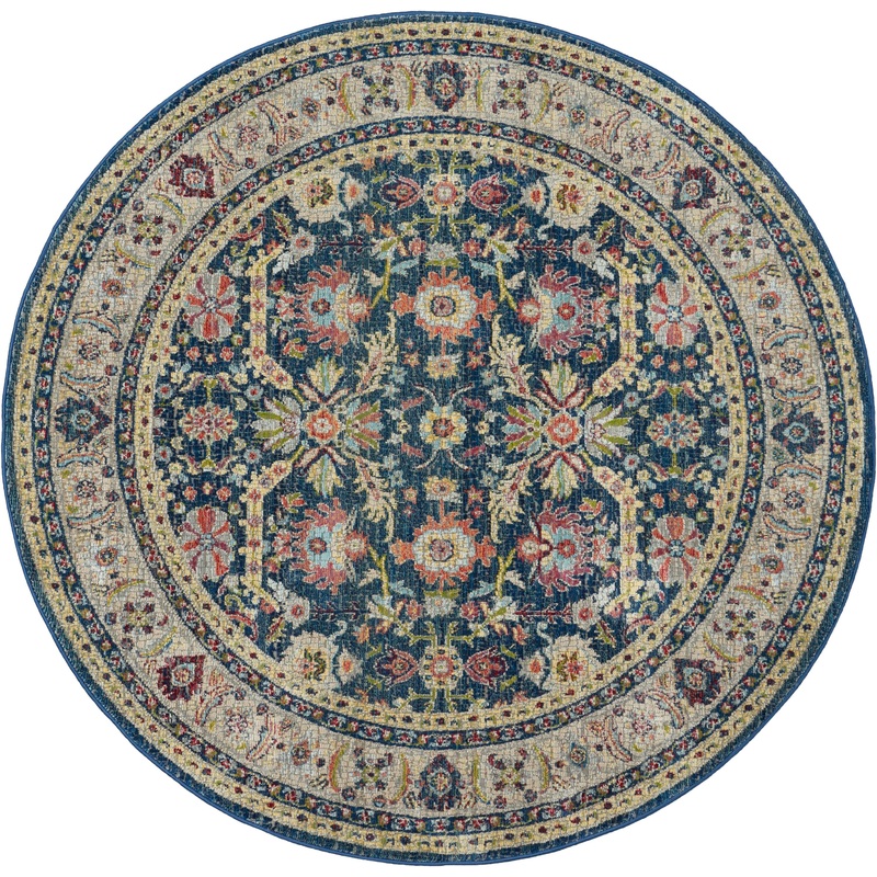 Nourison Ankara Global 6′ x Round Navy/Multicolor Traditional Indoor Rug