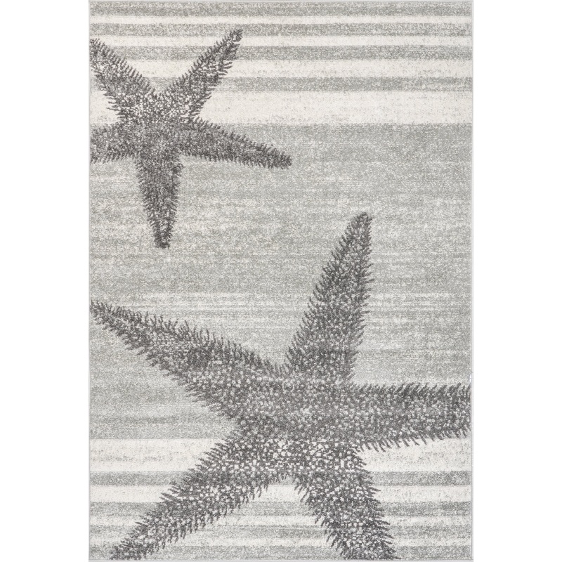 Iliana Striped Starfish Rug | Light Grey