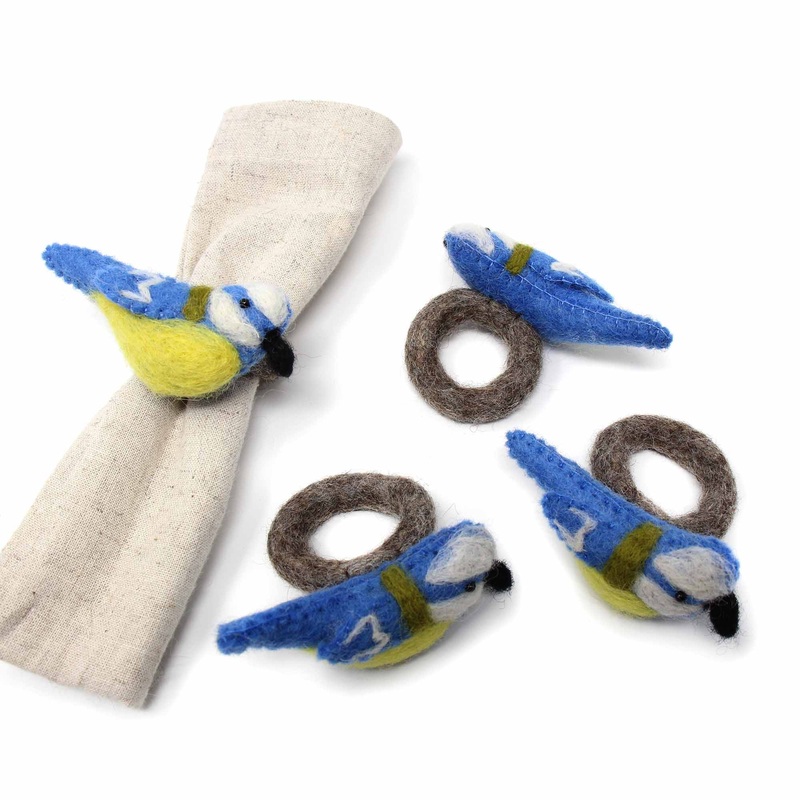 Napkin Rings, Set of 4 Birds – Yellow/Blue