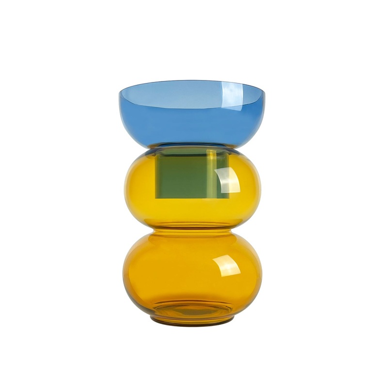 Bubble Vase – Medium – Blue and Yellow  – 10 x 6 x 6 in – Flip Vase – Reversible