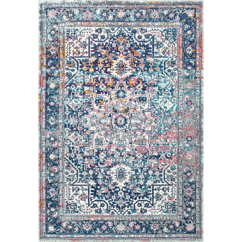 Faded Star Petal Emblem Rug | Blue