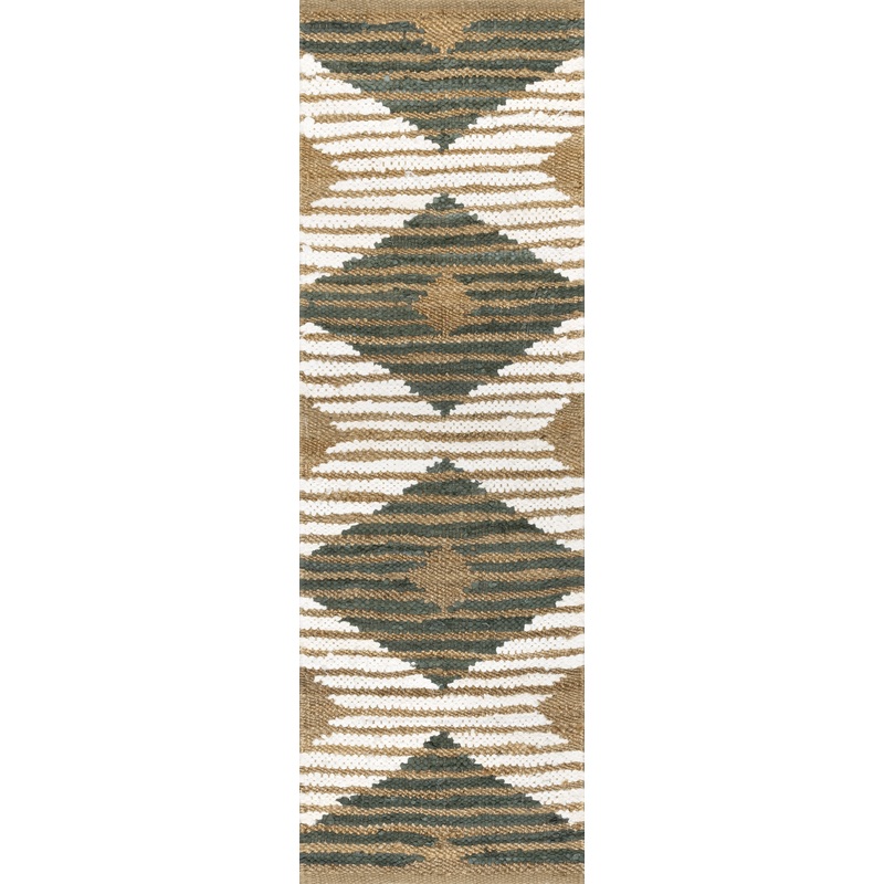 Hand Braided Denim And Jute Striped Diamonds Rug | Olive