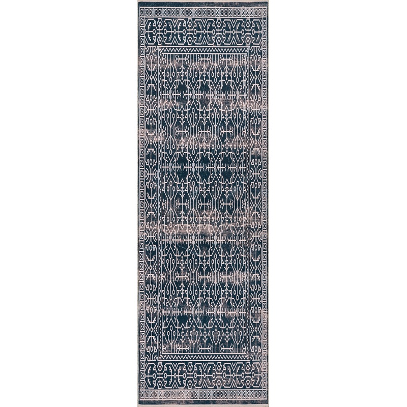 Tinsley Bordered Linework Washable Rug | Navy