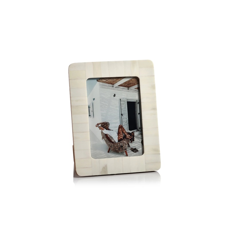 Cte d’Ivoire White Bone Inlay Photo Frame with Rounded Corners