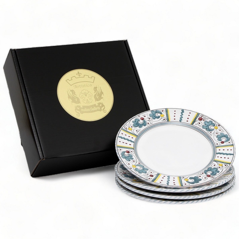 GIFT BOX: With Deruta Dinner Plate – GREEN ROOSTER design (4 Pcs)