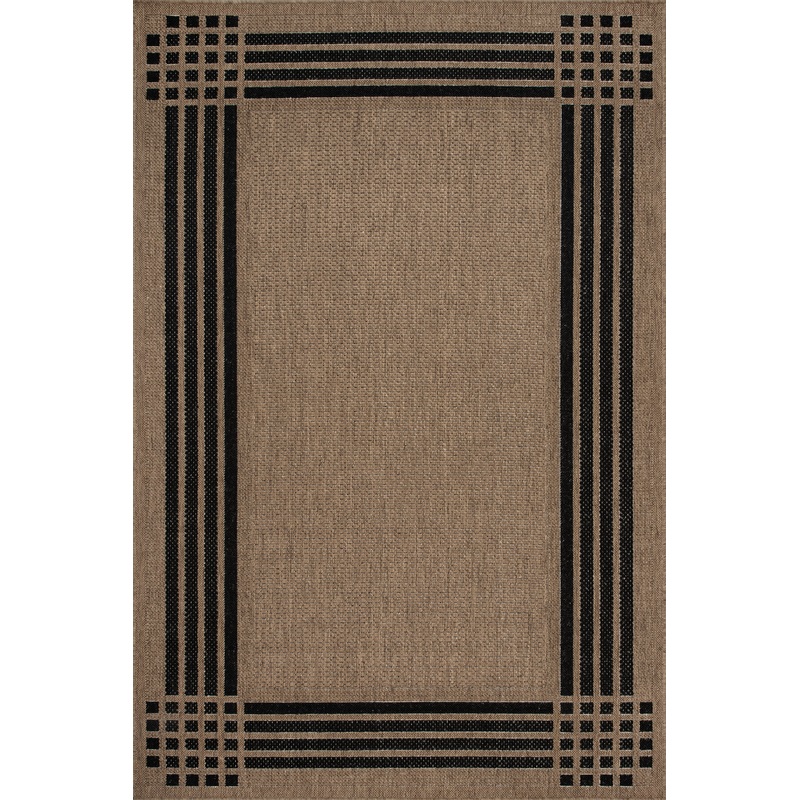 Striated Bordered Indoor/Outdoor Rug | Brown