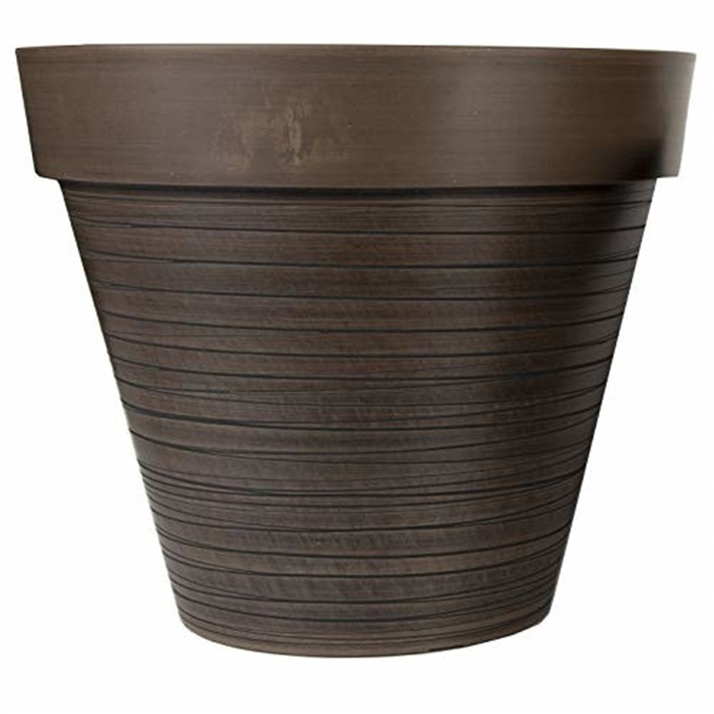 Gardener’s Select 14 Carved Finish Planter w/ White Lines, Wide Rim, Chocolate